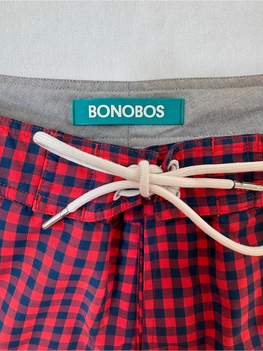 BONOBOS Swim Red Blue Gingham Lined 32 x 6.5